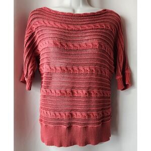 SMARTSET WOMENS CORAL SHORT SLEEVE SWEATHER LOOSE KNIT‎ PULLOVER L